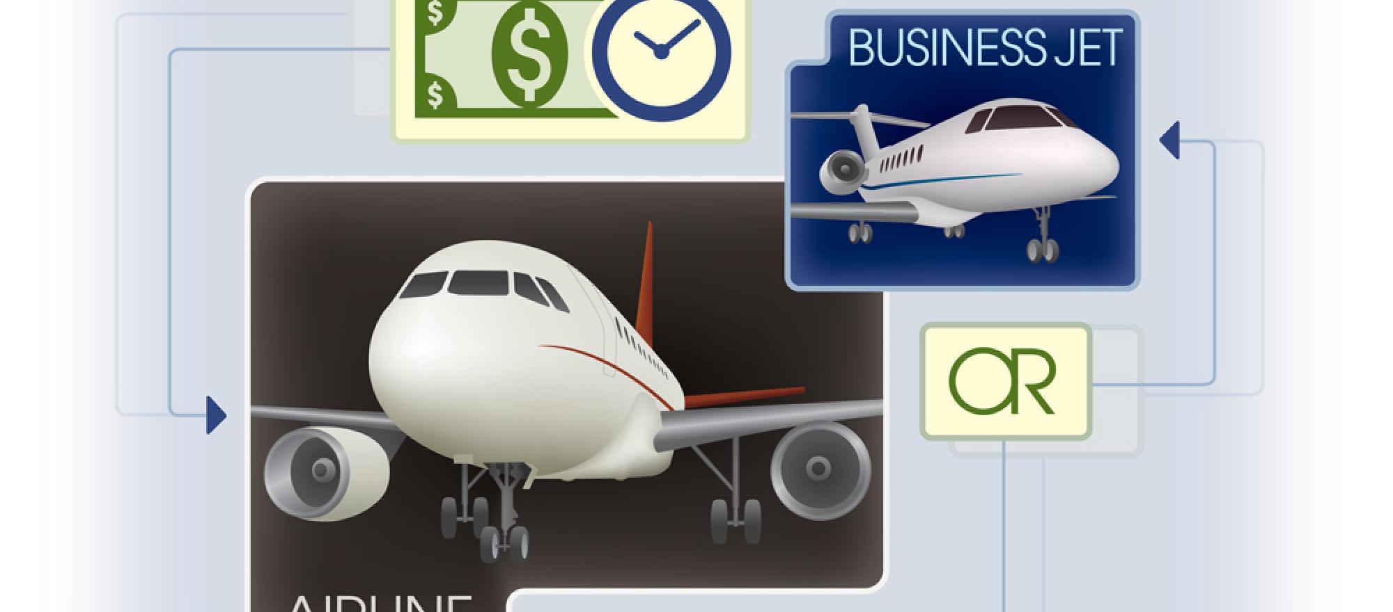 Travel$ense accounts for hours lost by airline  passengers when ­traveling to and from their airports, time spent in security lines, time lost due to ­canceled flights and more. (Illustration: John T. Lewis)
