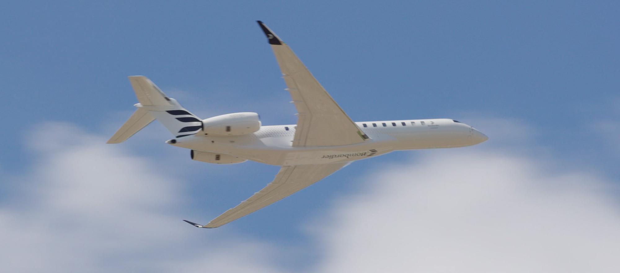 Bombardier Global 8000 flying at Farnborough International Airshow 2026