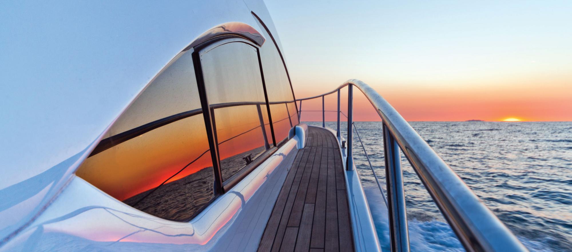 Sunset view from the deck of a yacht.