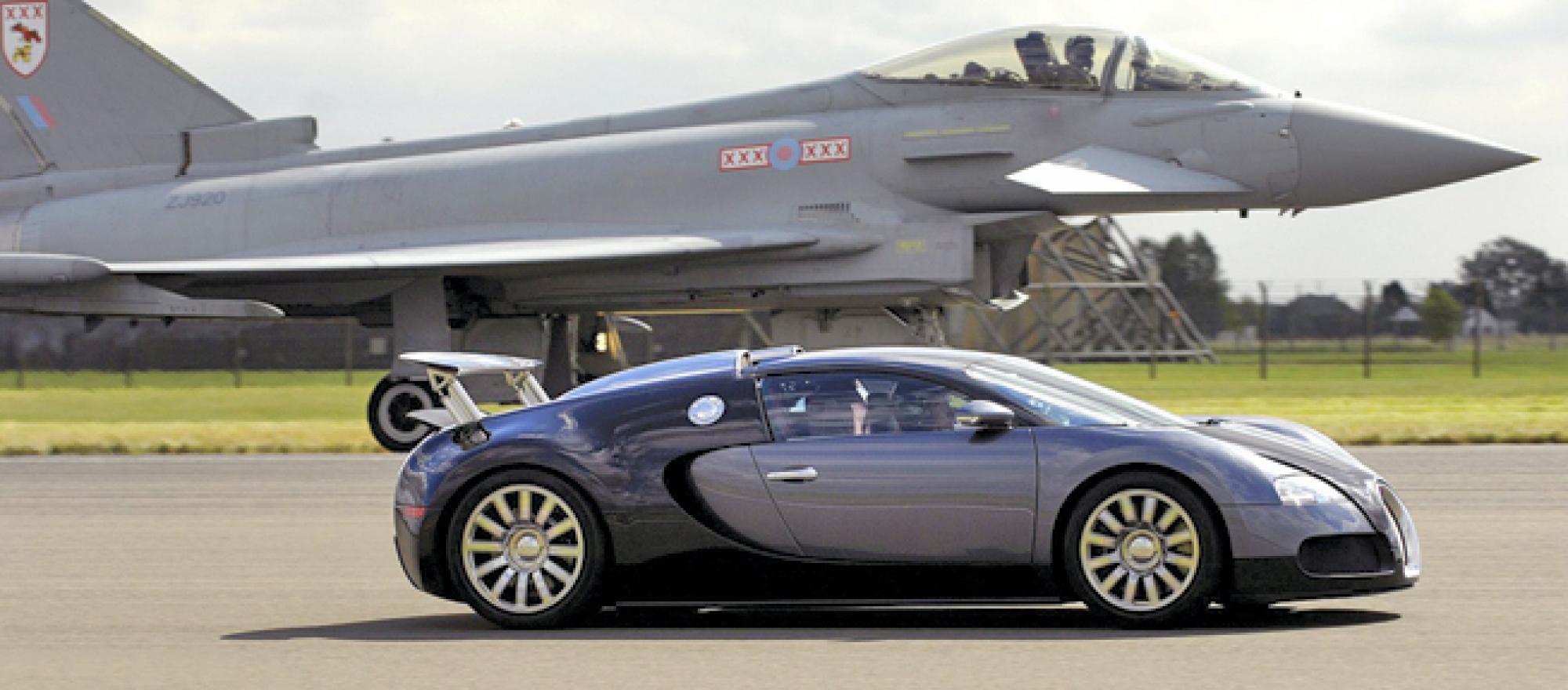 The Eurofighter Typhoon and the Bugatti Veyron at the start of the “ultimate”