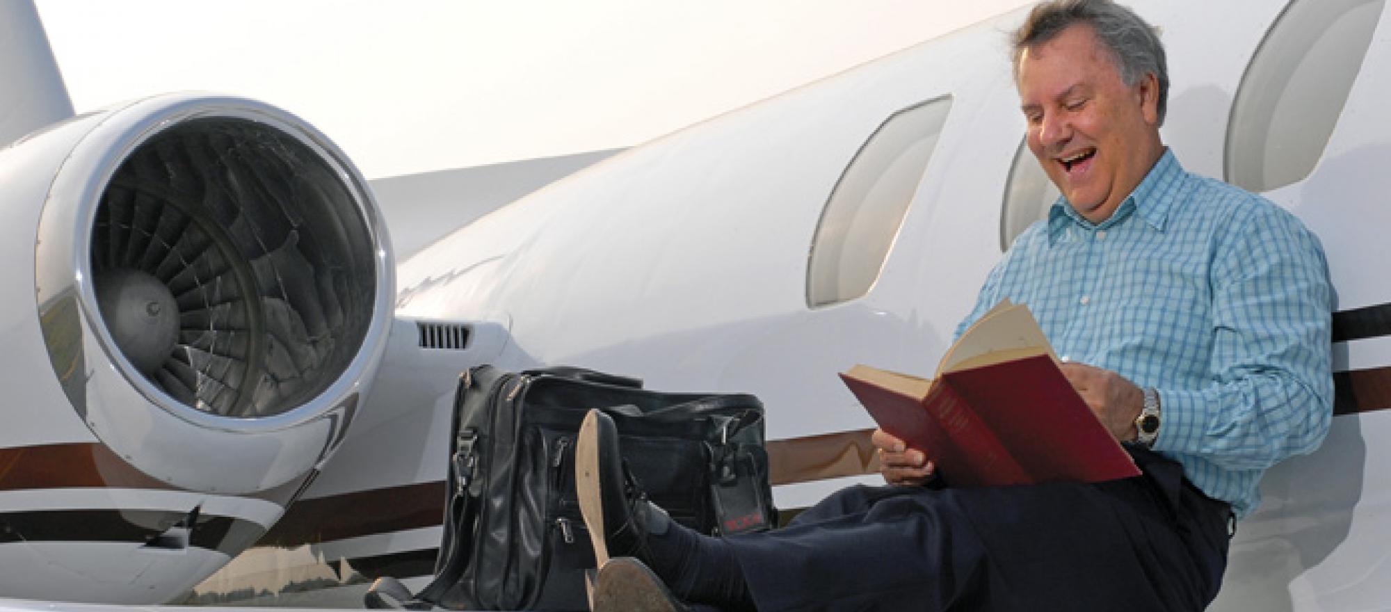 On the ground, Banks’ Citation S/II doubles as a lounge chair.