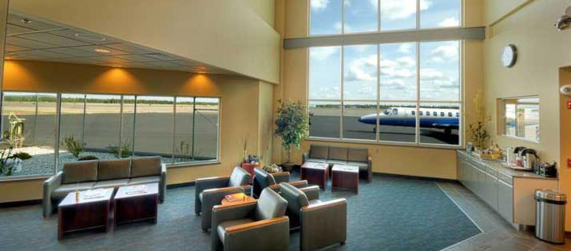The spacious lobby at the Alaska Aerofuels FBO at Fairbanks International Airport