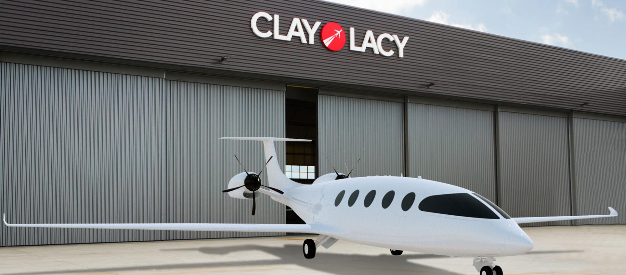 artist rendering of all-electric Alice on the ramp at Clay Lacy Aviation