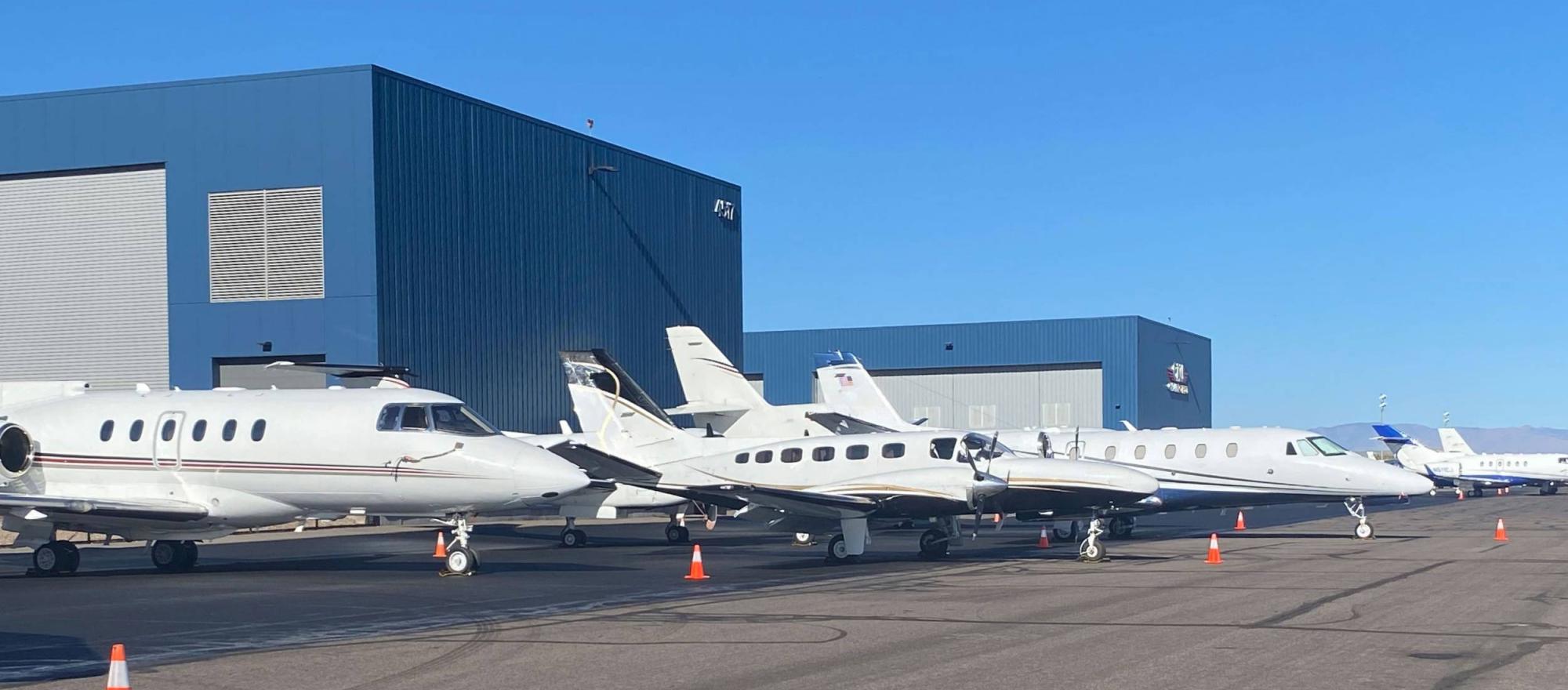 Aircraft on Cunningham Aviation's ramp at Arizona's Falcon Field during Super Bowl LVII