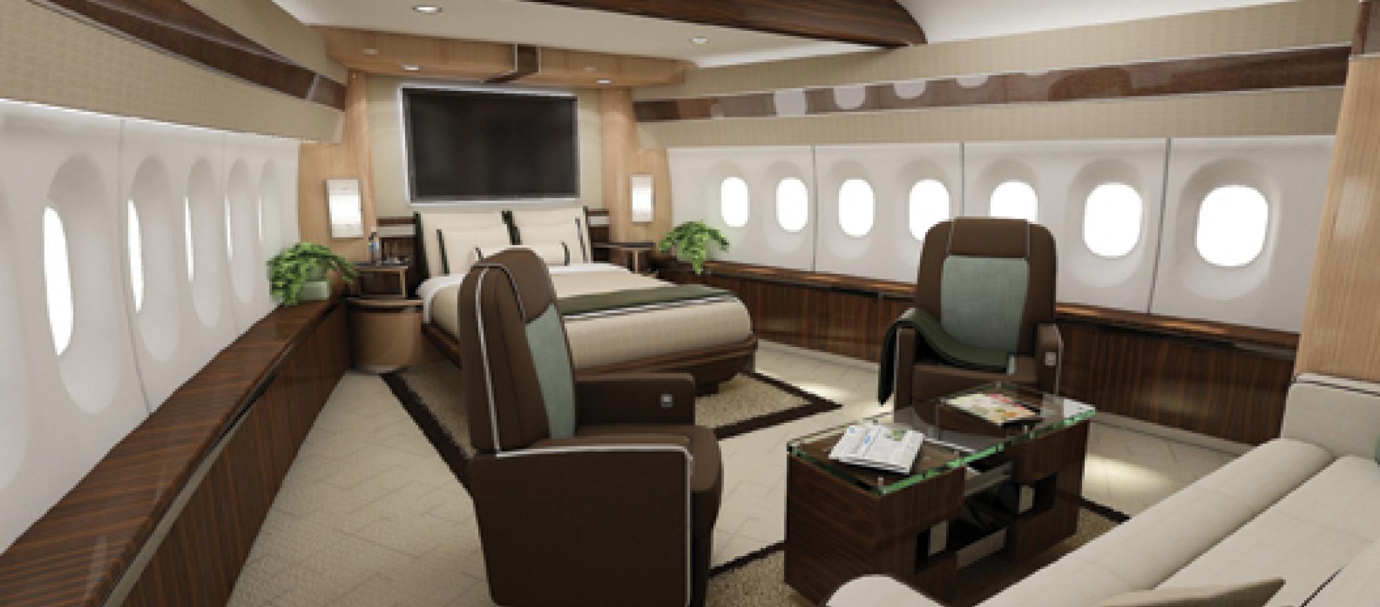 You’re not likely to feel cramped in a Boeing 747-8 master suite. This propos