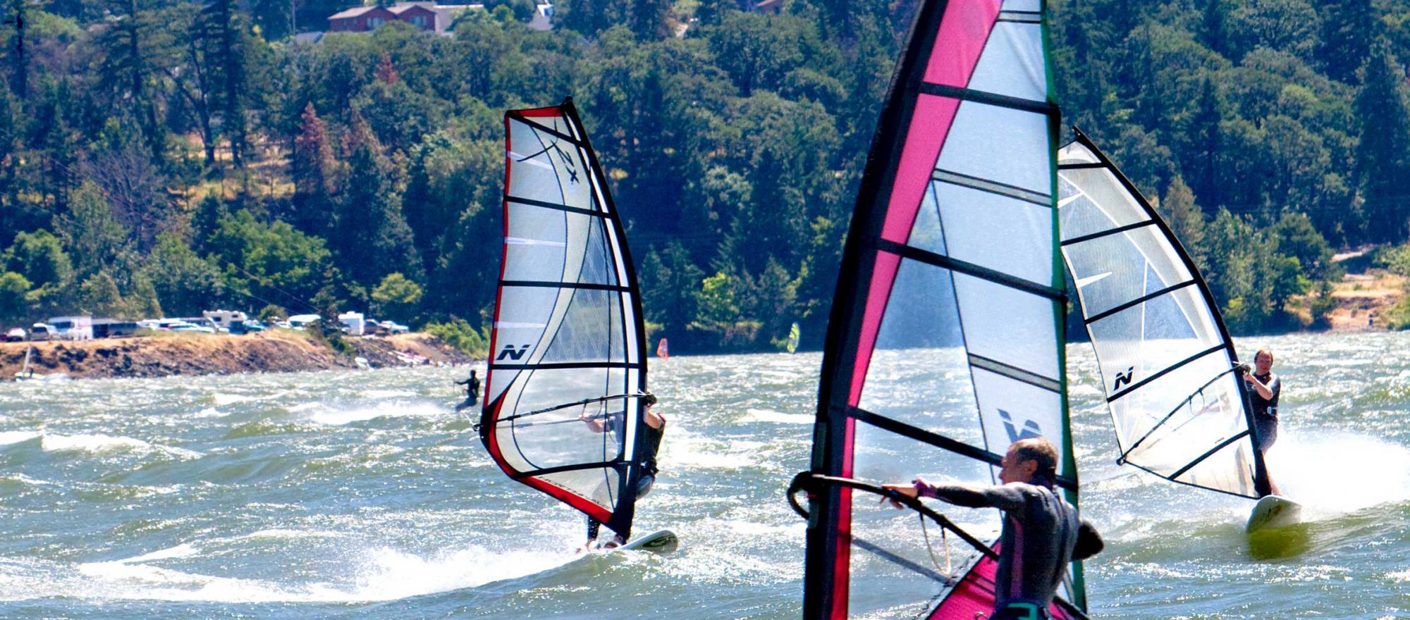 Windsurfers on the Columbia River Gorge.