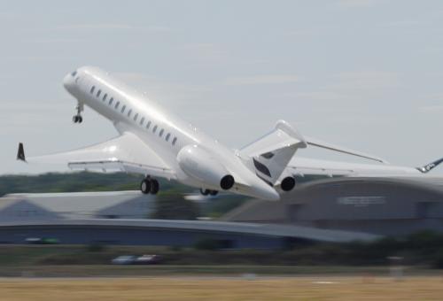 Bombardier Global 8000 taking off at Farnborough International Airshow 2026