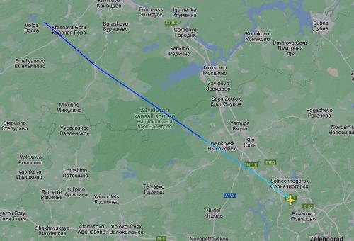 Flightradar24 map showing flight path of Embraer Legacy 650 aircraft carrying Wagner group leader.