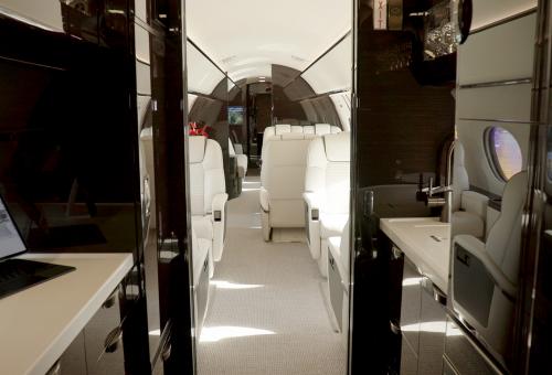 View of Gulfstream G600 cabin interior from galley