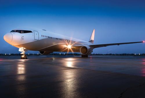 Boeing 767 on the tarmac.