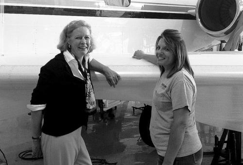 Susan Aselage (left) with Sabreliner technician Ramona Wingerter.