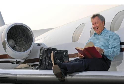 On the ground, Banks’ Citation S/II doubles as a lounge chair.
