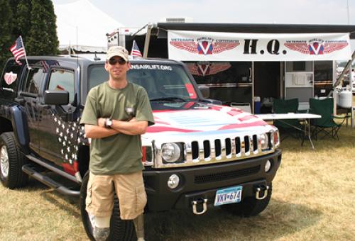 A Hummer donated by General Motors provides ground transportation for veteran