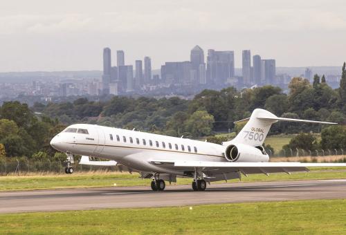 Business jet landing at London Biggin Hill Airport