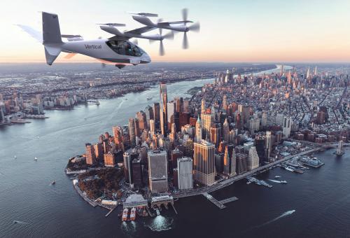 Rendering of Vertical Valo eVTOL flying over New York City