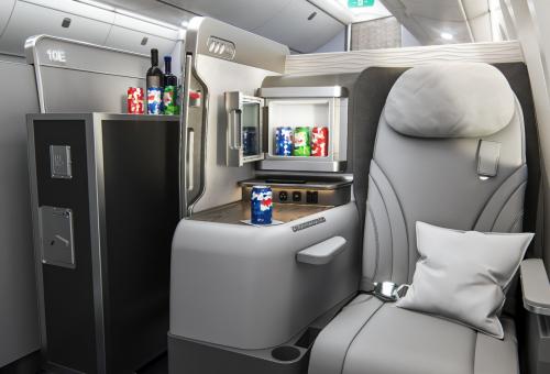 Aircraft cabin equipped with Collins Aerospace's SpaceChiller in-seat mini bar